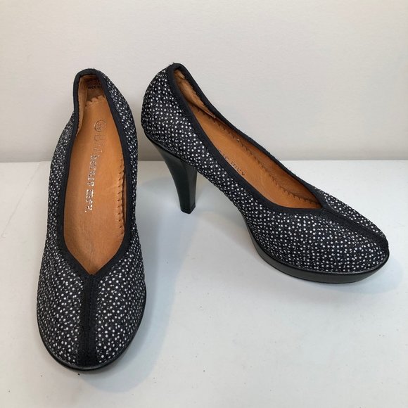 Bernie Mev Legend Classic Pumps High Heels Black White Dot Comfort Fabric 39 - Picture 1 of 7